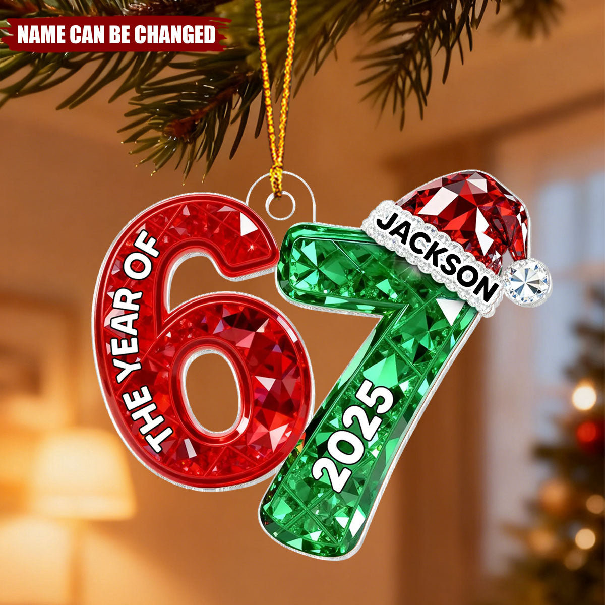 Shining Effect 67 Six Seven 2025 Slang Christmas - Personalized Acrylic Ornament - Funny Christmas Gift