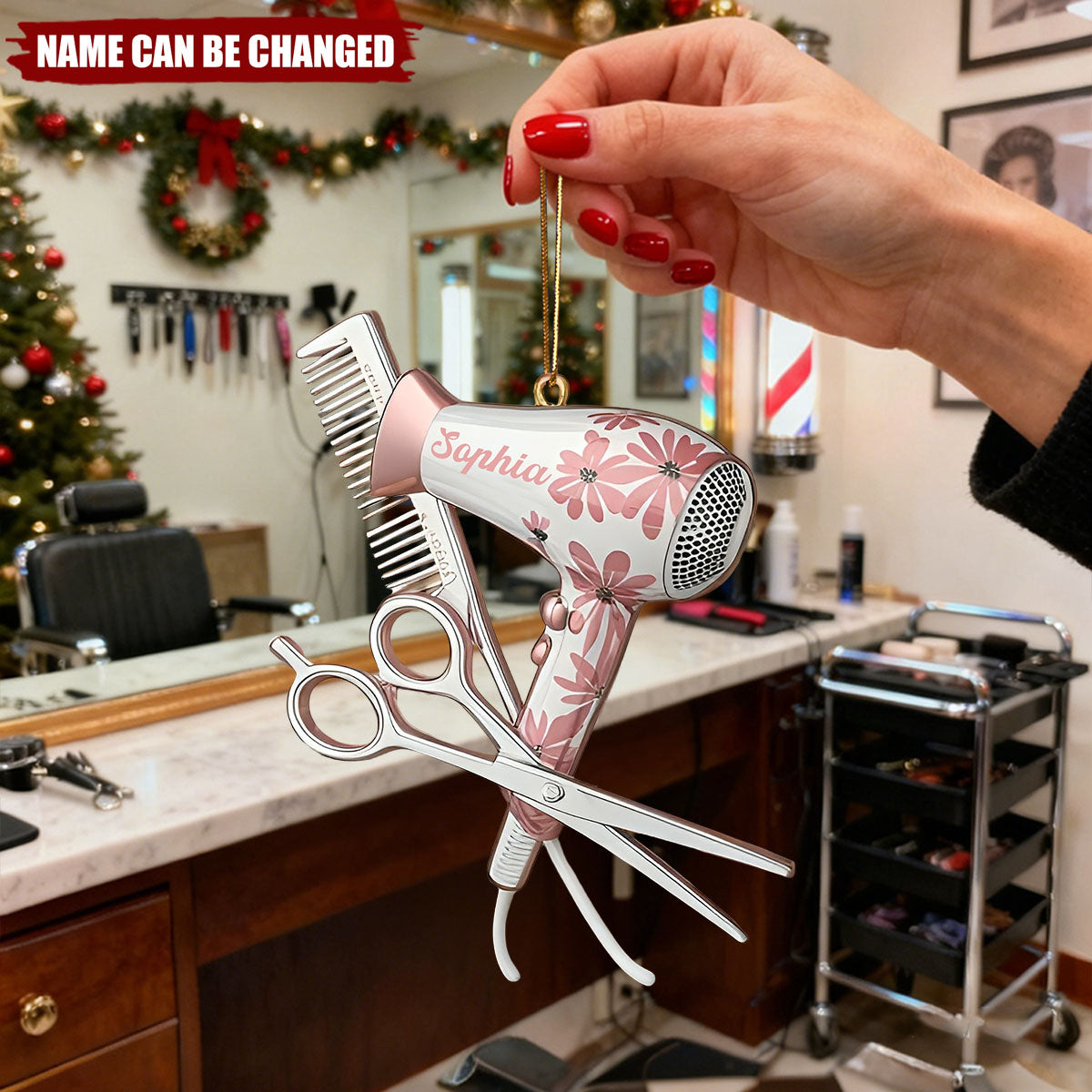 Custom Name Hairstylist Christmas Ornament, Hairdresser Gift, Hair Stylist Gift