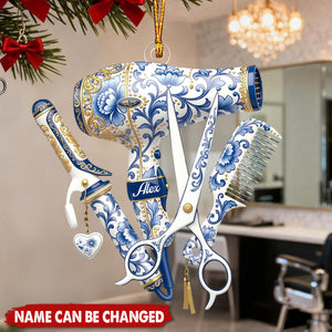 Custom Name Hairstylist Christmas Acrylic Ornament, Hairdresser Gift, Hair Stylist Gift