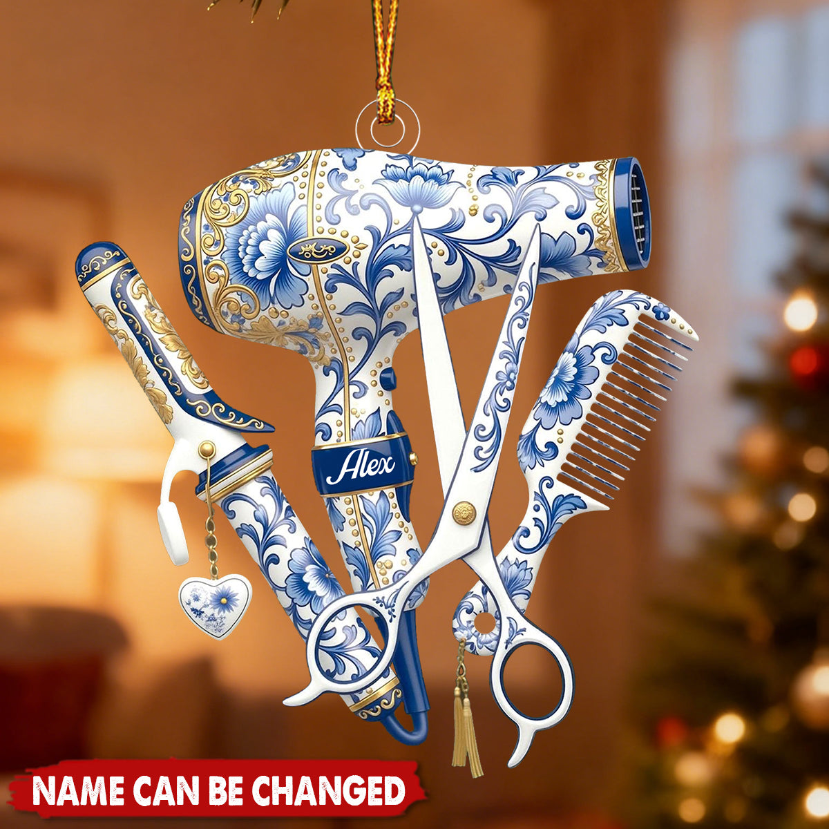 Custom Name Hairstylist Christmas Acrylic Ornament, Hairdresser Gift, Hair Stylist Gift