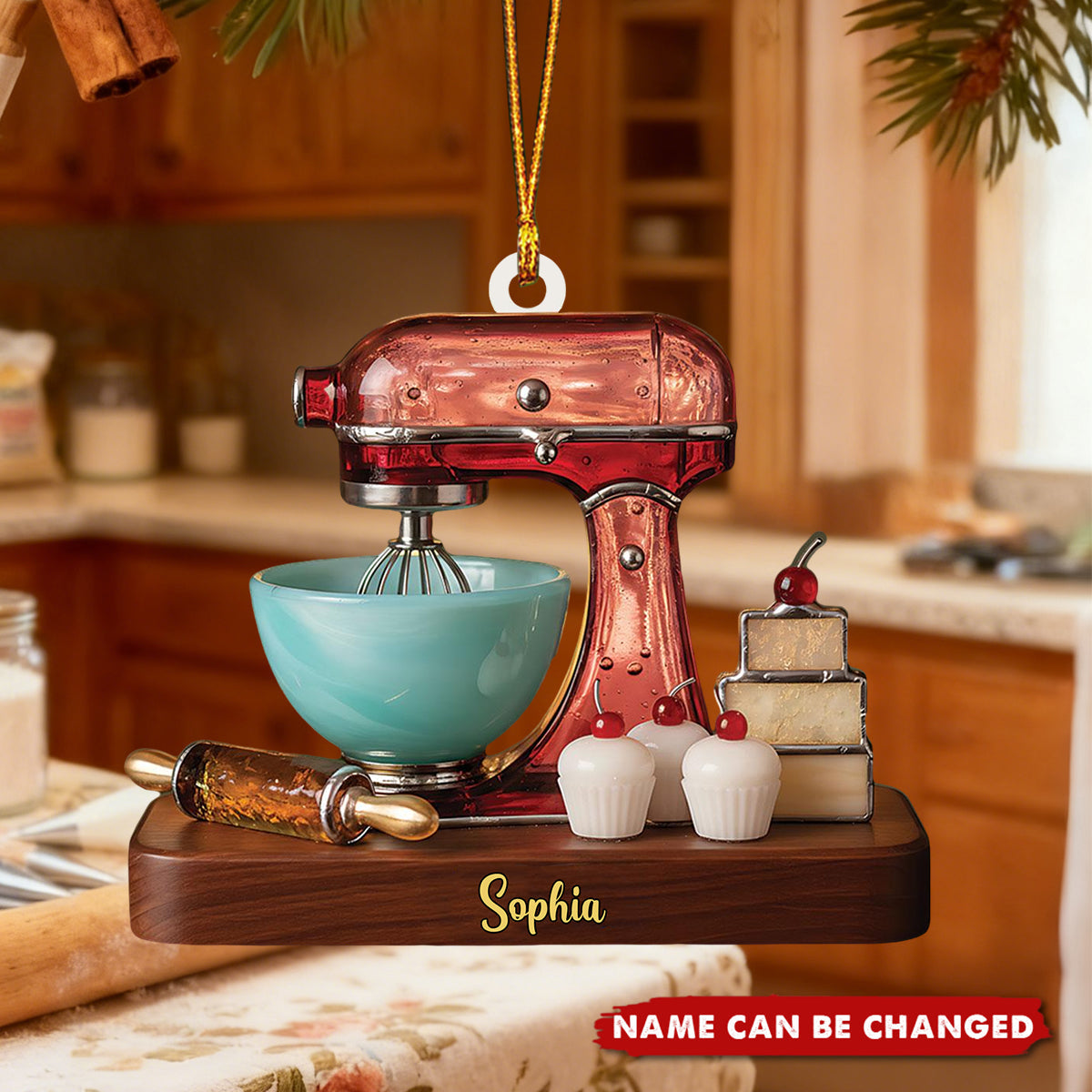 Personalized Baking Mixer Christmas Acrylic Ornament - Custom Name Kitchen Mixer with Cupcakes
