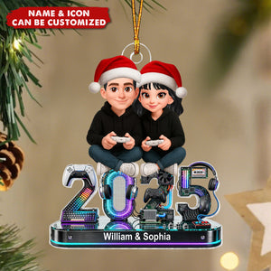 Couple Gaming Forever 2 Player Mode Signature Symbols Christmas - Personalized Acrylic Ornament