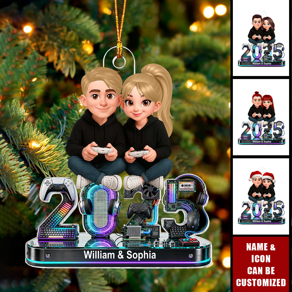 Couple Gaming Forever 2 Player Mode Signature Symbols Christmas - Personalized Acrylic Ornament