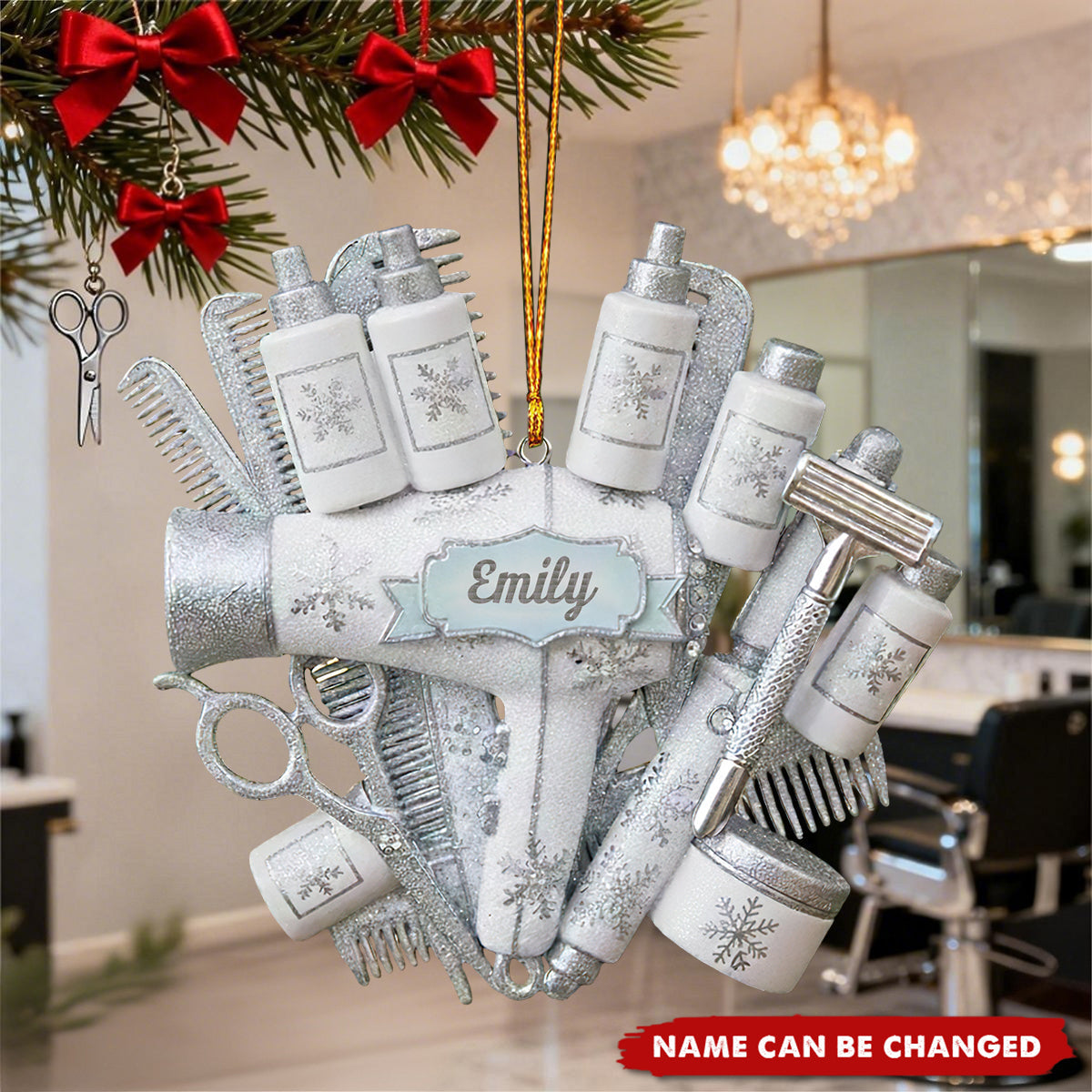 Custom Name Hair Stylist Christmas Ornament, Salon Tools Tree Decor