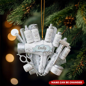 Custom Name Hair Stylist Christmas Ornament, Salon Tools Tree Decor