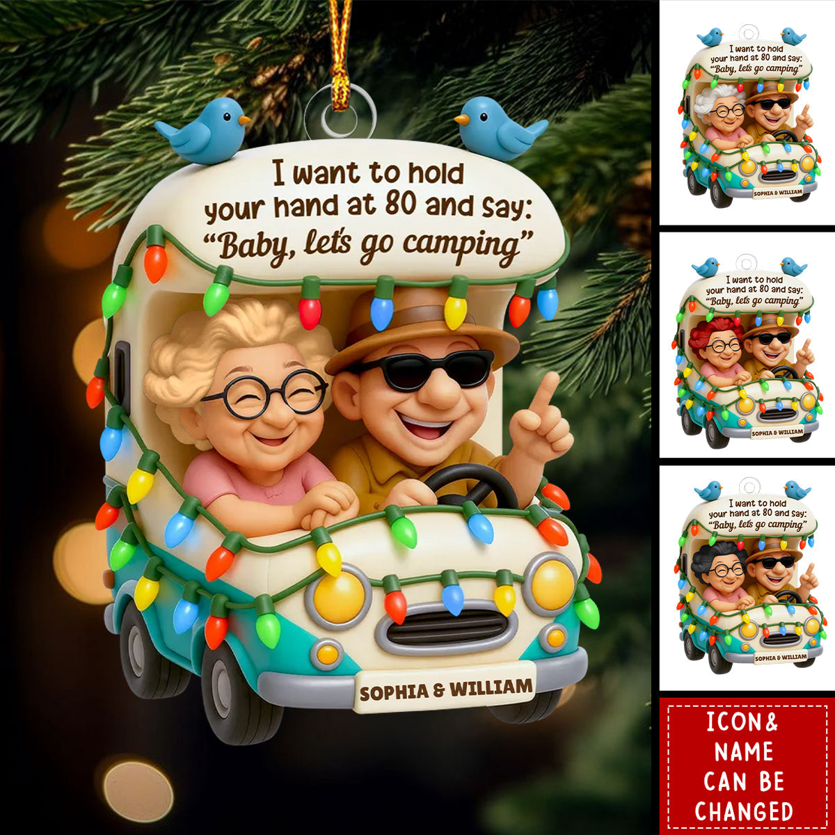 Baby Let's Go Camping Old Couple - Personalized Acrylic Ornament - Christmas Gift