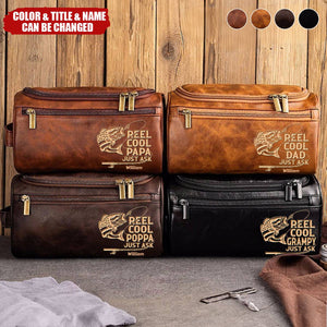 Fishing Dad Leather Toiletry Bag - Personalized Gifts For Dad