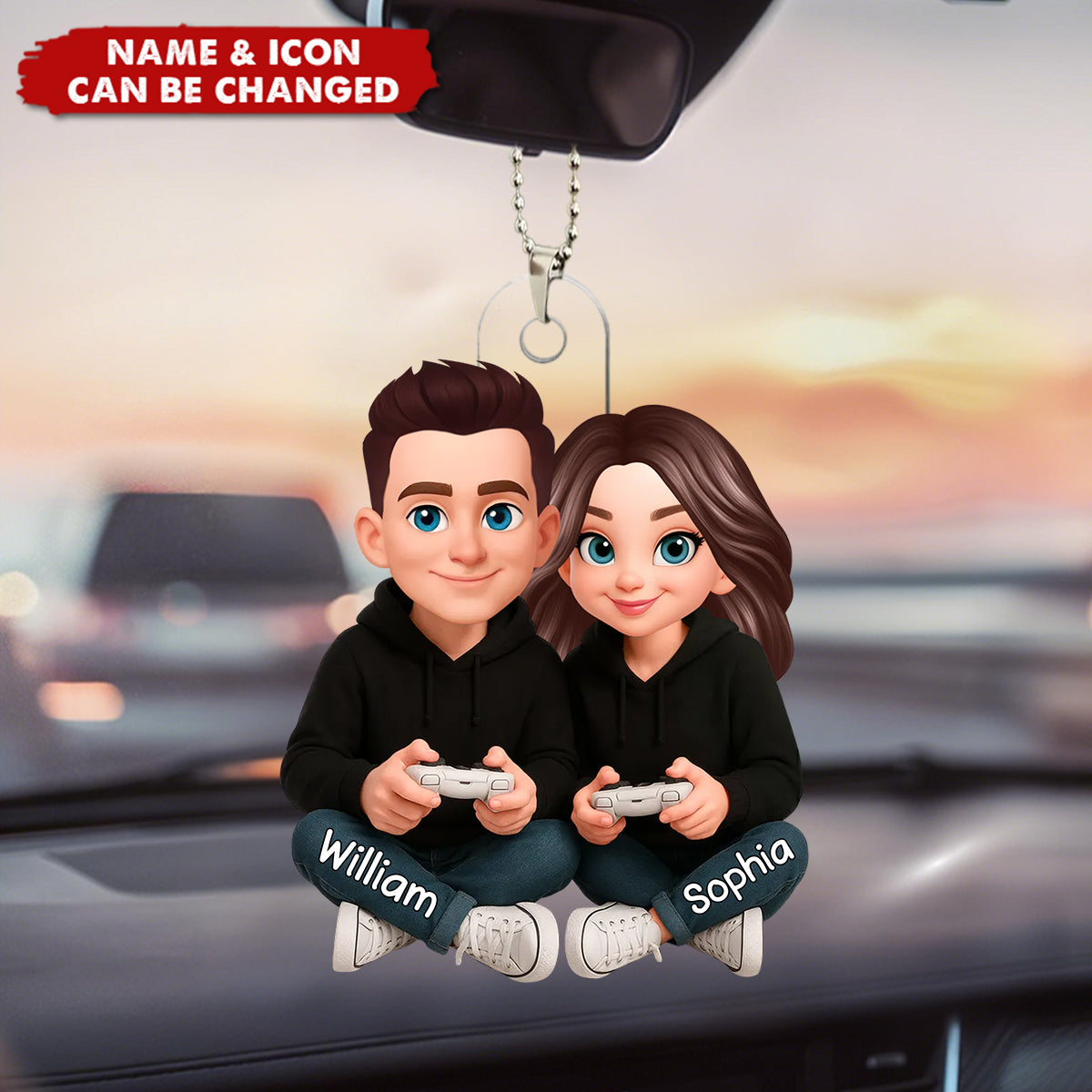 Couple Gaming Forever 2 Player Mode Signature Symbols Christmas - Personalized Acrylic Car Ornament