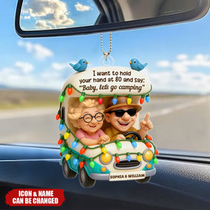 Baby Let's Go Camping Old Couple - Personalized Acrylic Car Ornament
