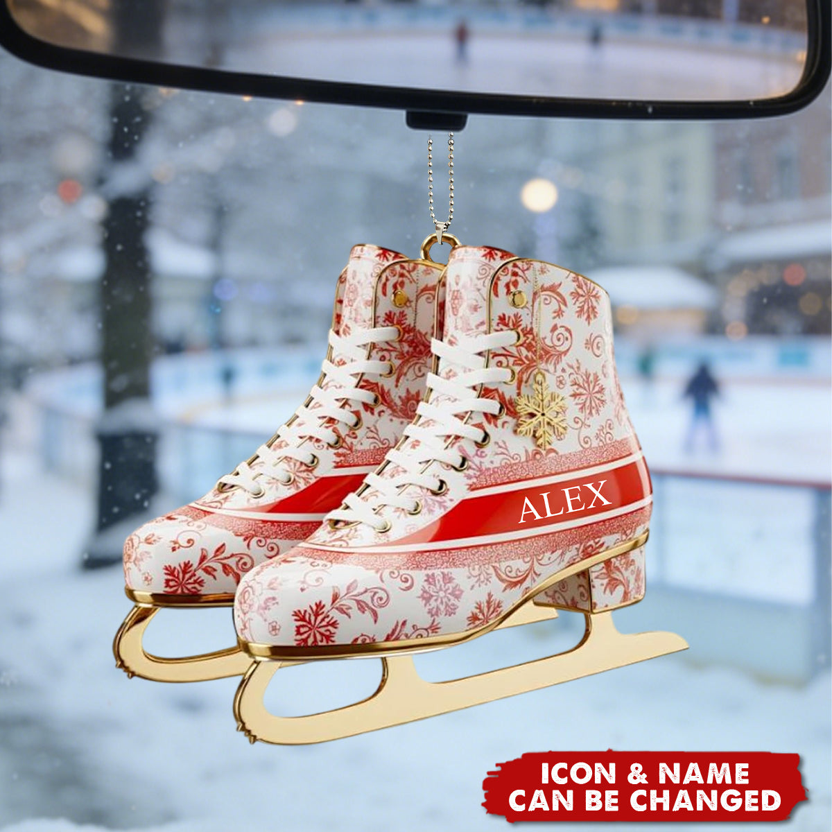 Personalized Skating Toile de Jouy Car Ornament, Gifts For Ice Skating Lovers
