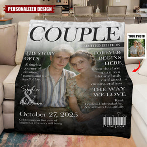 Personalized Couple Magazine Cover Blanket, Love Story Canvas, Romantic Couple Gift