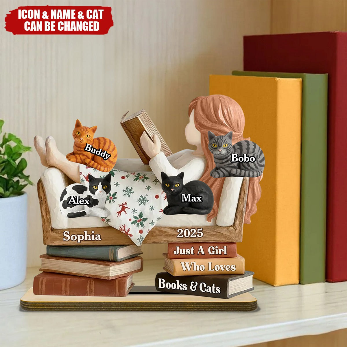 Just a Girl Who Loves Books & Cats - Personalized Wooden Plaque