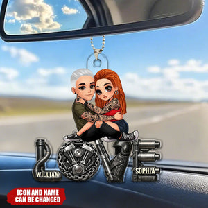 Biker Couple Together - Personalized Acrylic Car Ornament
