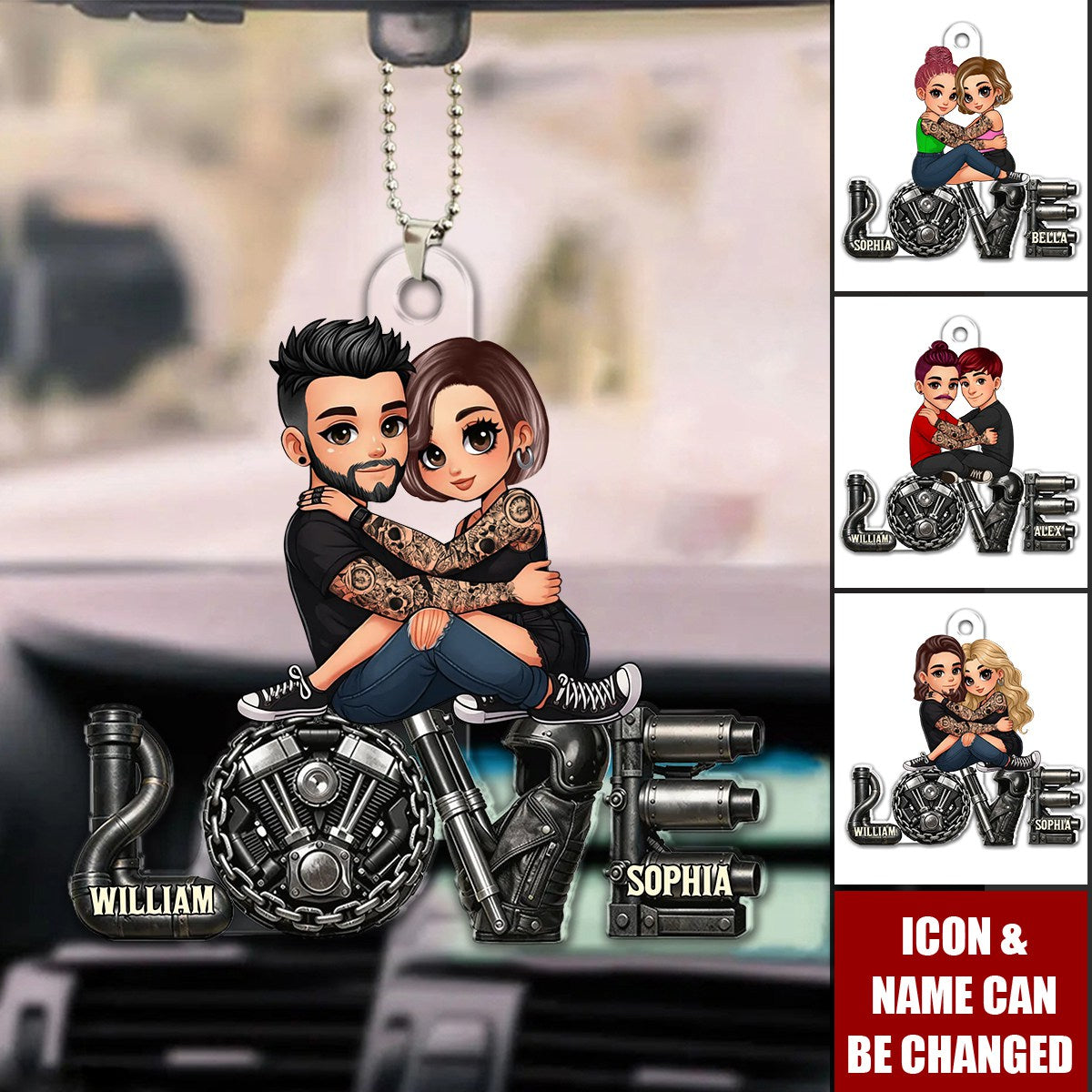 Biker Couple Together - Personalized Acrylic Car Ornament