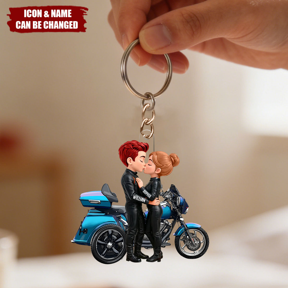Customizable Couple Keychains Biker Couple - Personalized Acrylic Keychain - Sentimental Gift for He ...