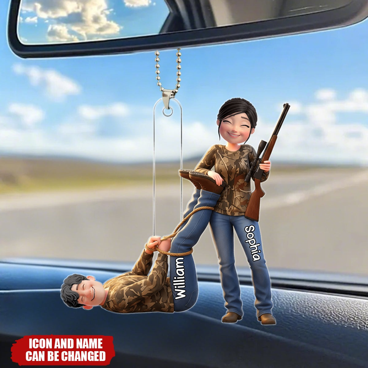 Hunting Couple Acrylic Car Ornament - Personalized Gifts For Couple