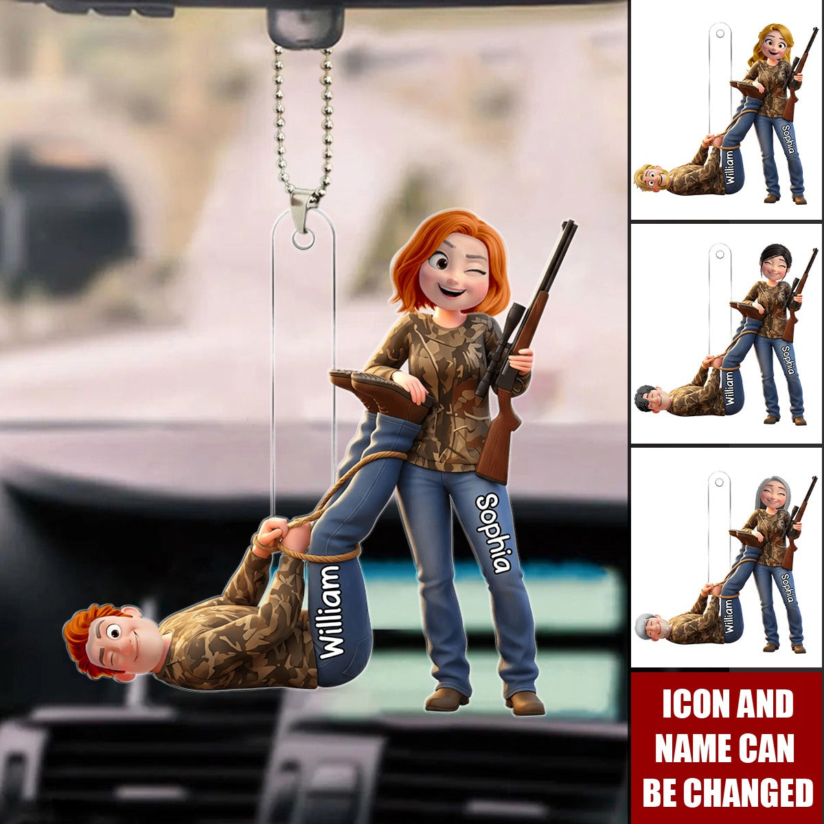 Hunting Couple Acrylic Car Ornament - Personalized Gifts For Couple