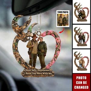 Couple Hunting Custom Photo Car Hanging Ornament - Gifts For Couple