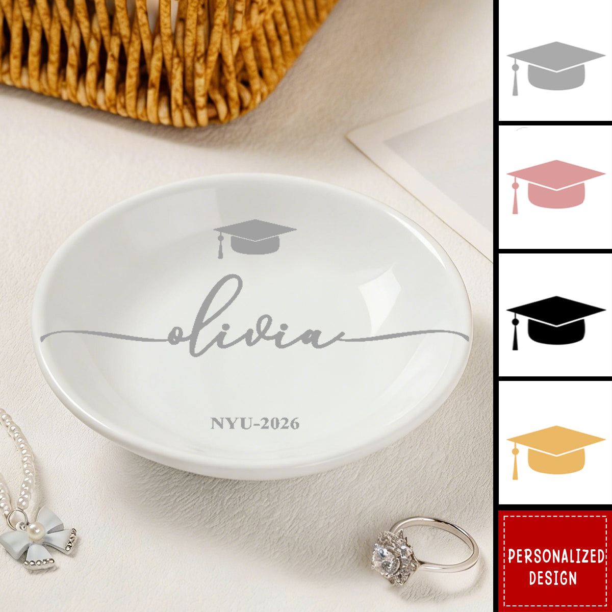 Graduation Dish Custom Name School Year - Personalized Jewelry Dish