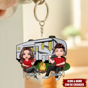 Doll Couple Camping Gift Personalized Acrylic Keychain