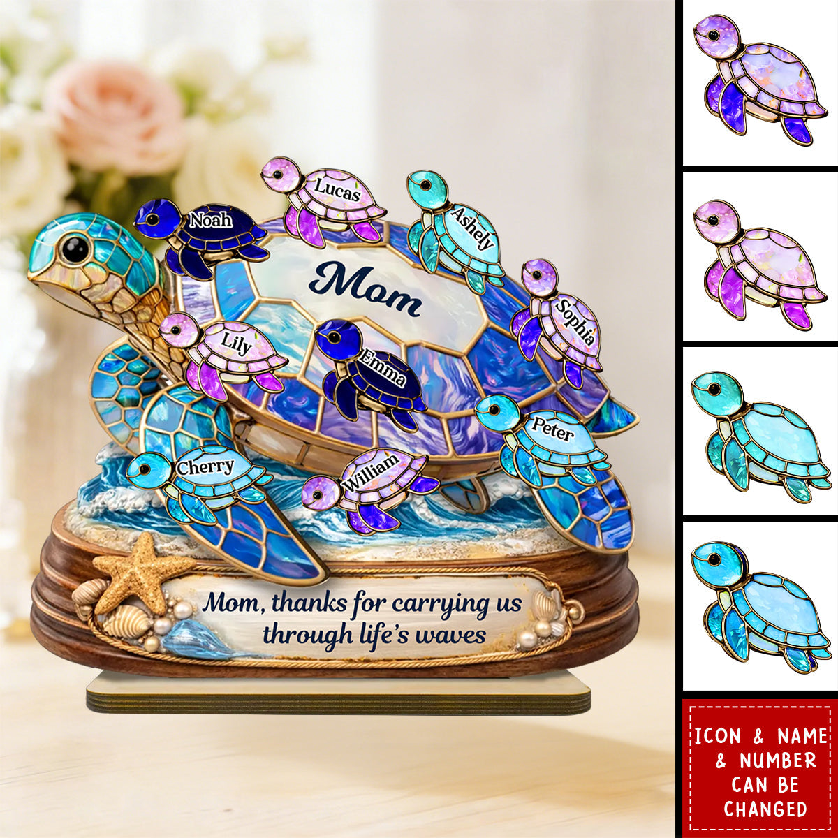 Thanks for Carrying us Through Life's Waves - Personalized 2-Layered Wooden Plaque - Heartfelt Mother's Day Gift for Mom, Wife