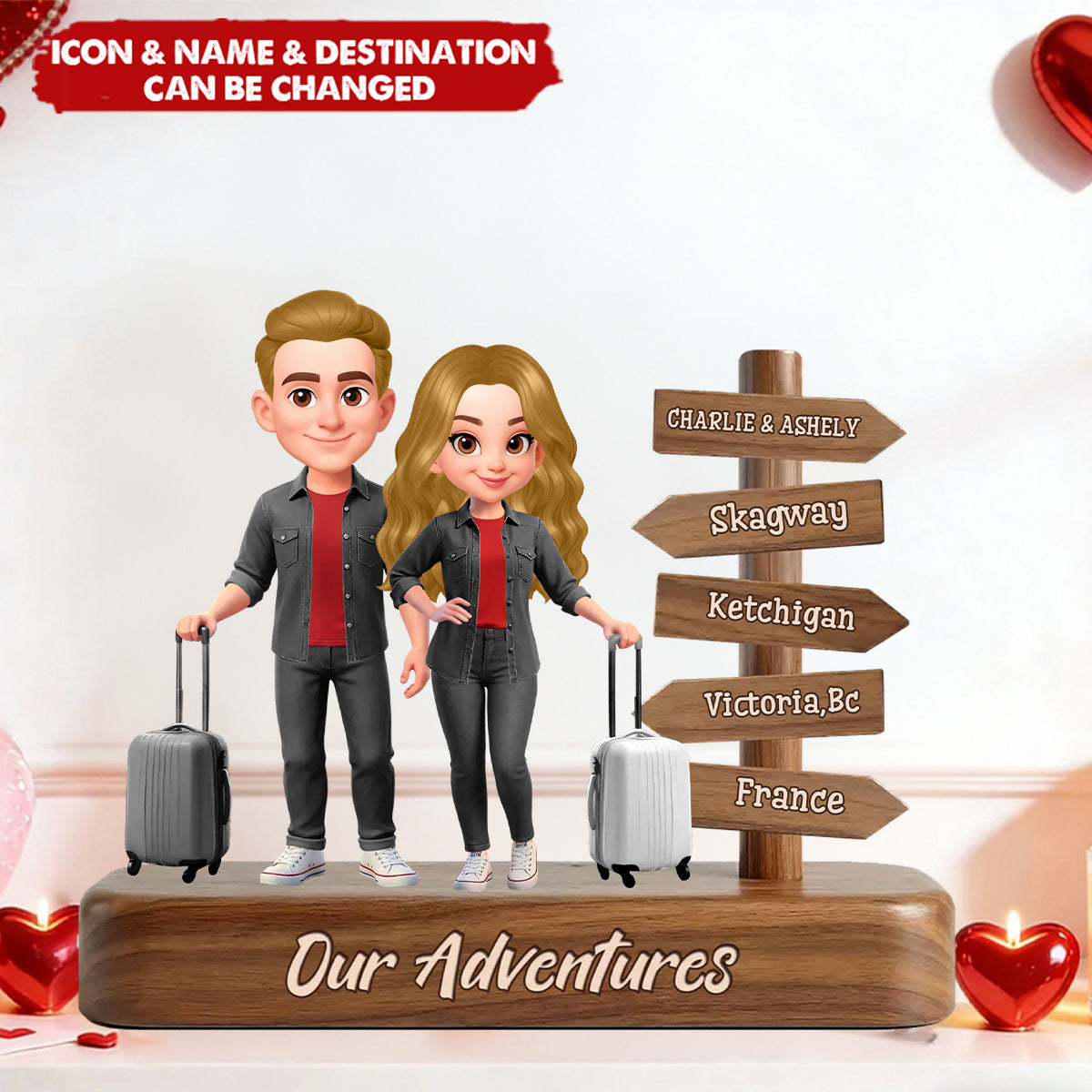 Couple Travel Adventure Traveling Destination 2D Flat - Personalized Acrylic Block Plaque