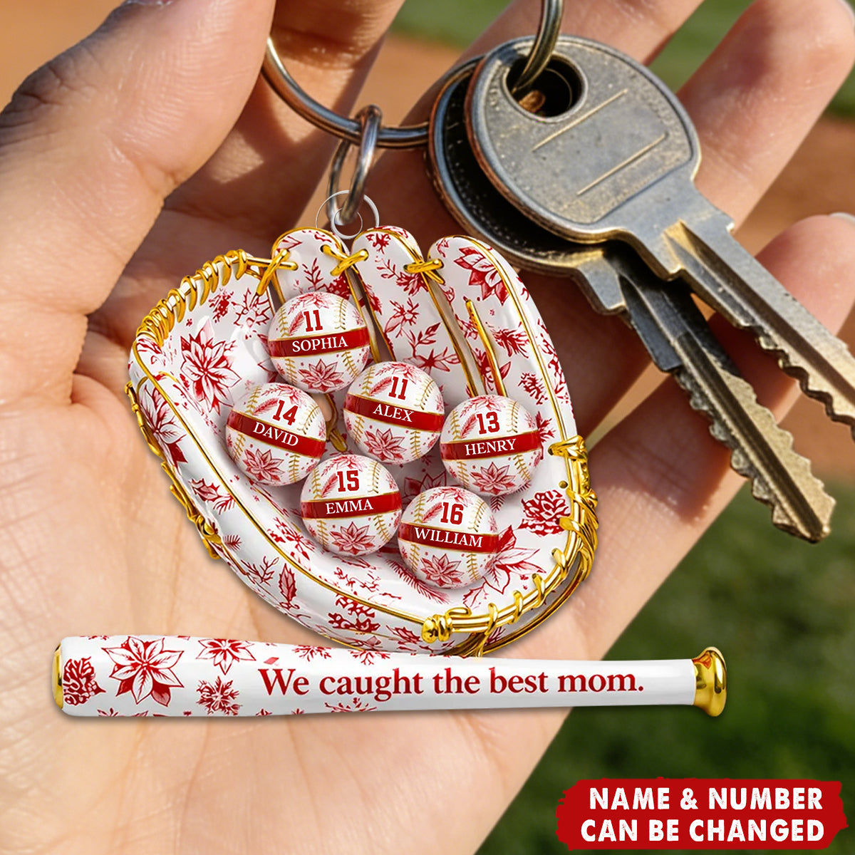 We Caught the Best Mom Toile De Jouy Pattern - Personalized Acrylic Keychain - Mother's Day Gift for Mom, Wife