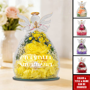 We Love You Mom! - Personalized Flower In Glass Angel Figurines