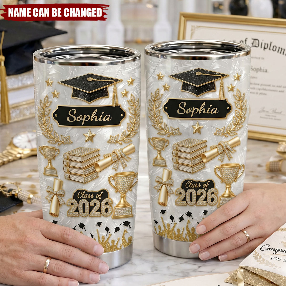 3D Effect Class Of Graduation - Personalized Tumbler - Graduation Gift