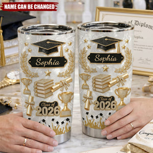 3D Effect Class Of Graduation - Personalized Tumbler - Graduation Gift