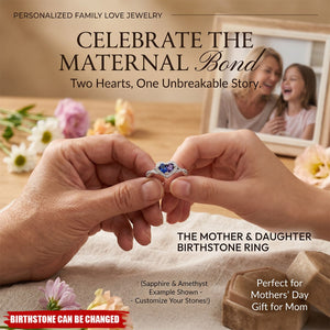Personalized Mother Daughter Birthstone Ring, Heart Sapphire Ring, Mothers Day Gift for Mom, Family Love Jewelry