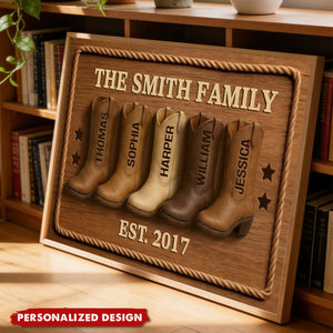 Family Cowboy Boots - Personalized Poster - Gift For Family, Heartwarming Home Decor