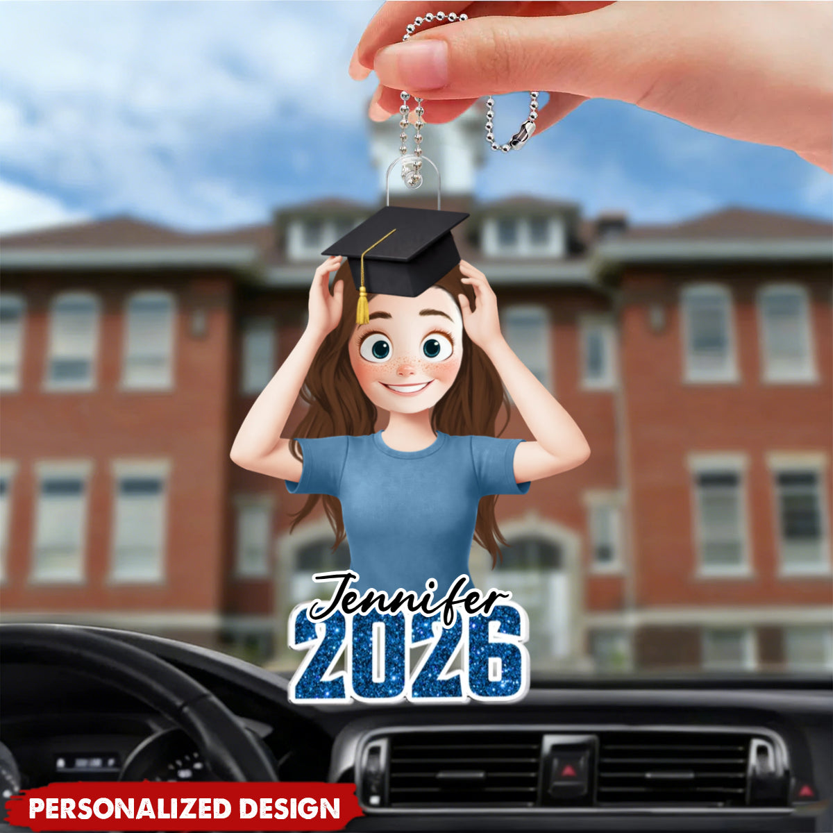 Personalized Acrylic Car Ornament - Custom Name Gifts For Graduation