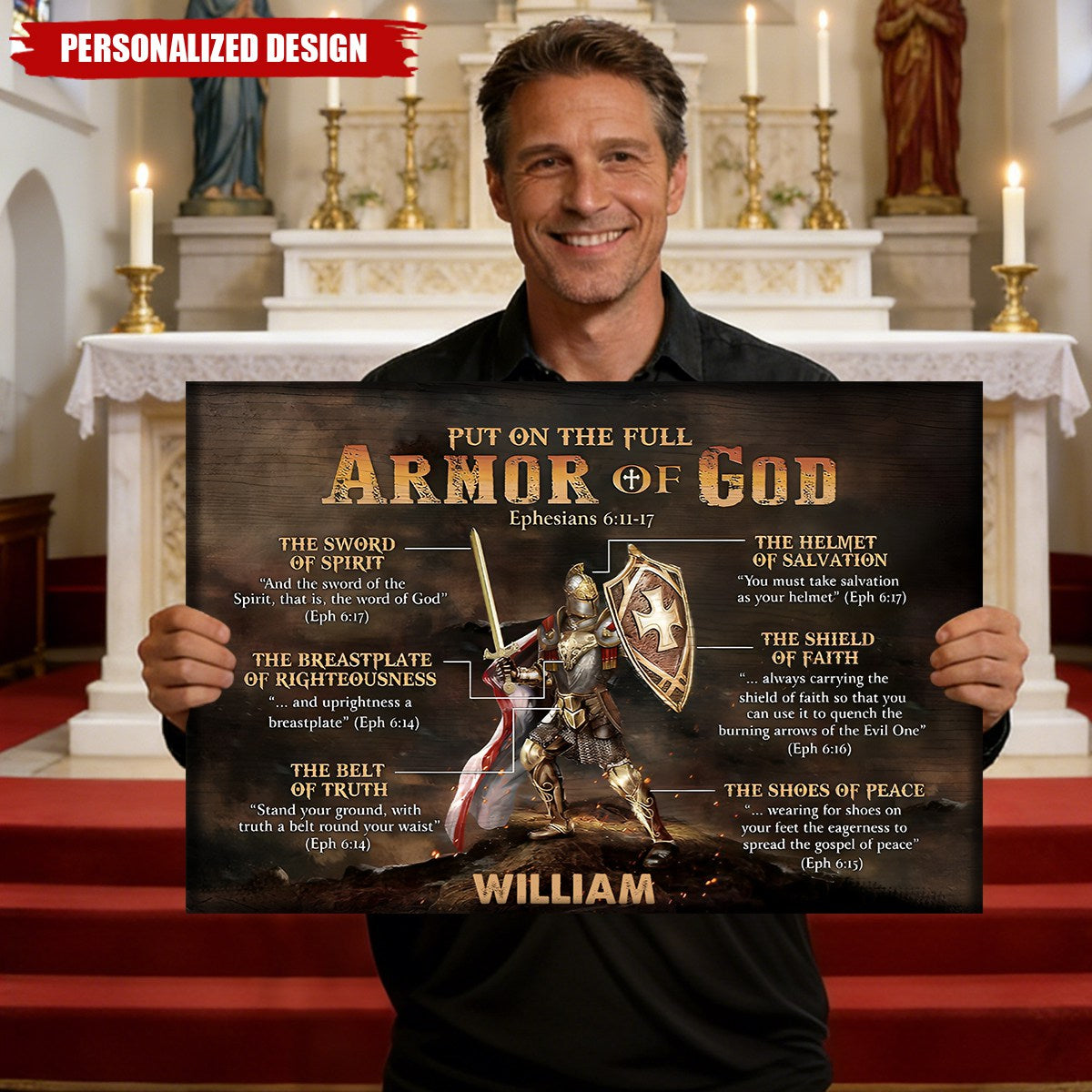 Put On The Full Armor Of God - Personalized Poster, God Wall Art Home Decor, Christian Gift Idea, Church Decor