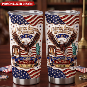 United States Of America 250th Anniversary Tumbler, Personalized Independence Day Gift For Patriots