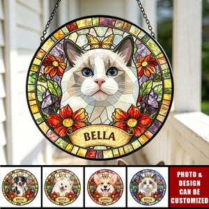 Custom Upload Pet Photo Stained Glass Portrait Decor Gift For Pet Lovers - Personalized Window Hanging Suncatcher