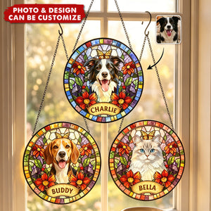 Custom Upload Pet Photo Stained Glass Portrait Decor Gift For Pet Lovers - Personalized Window Hanging Suncatcher