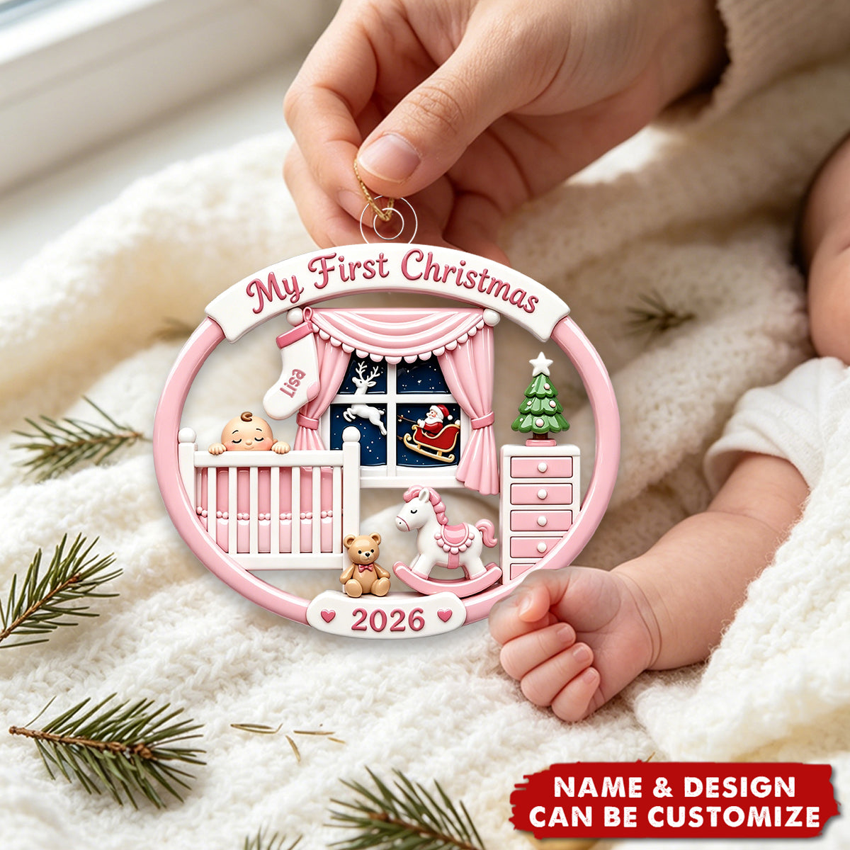 Personalized Baby's 1st Christmas 2026 Acrylic Ornament, Soft Pink Blue Newborn Memory Keepsake Gift For New Parents