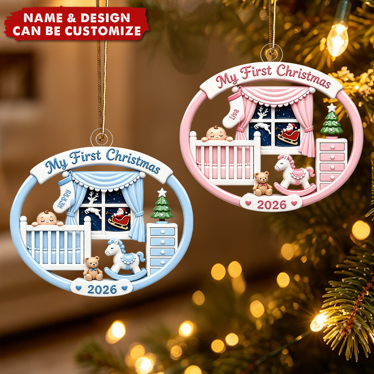 Personalized Baby's 1st Christmas 2026 Acrylic Ornament, Soft Pink Blue Newborn Memory Keepsake Gift For New Parents