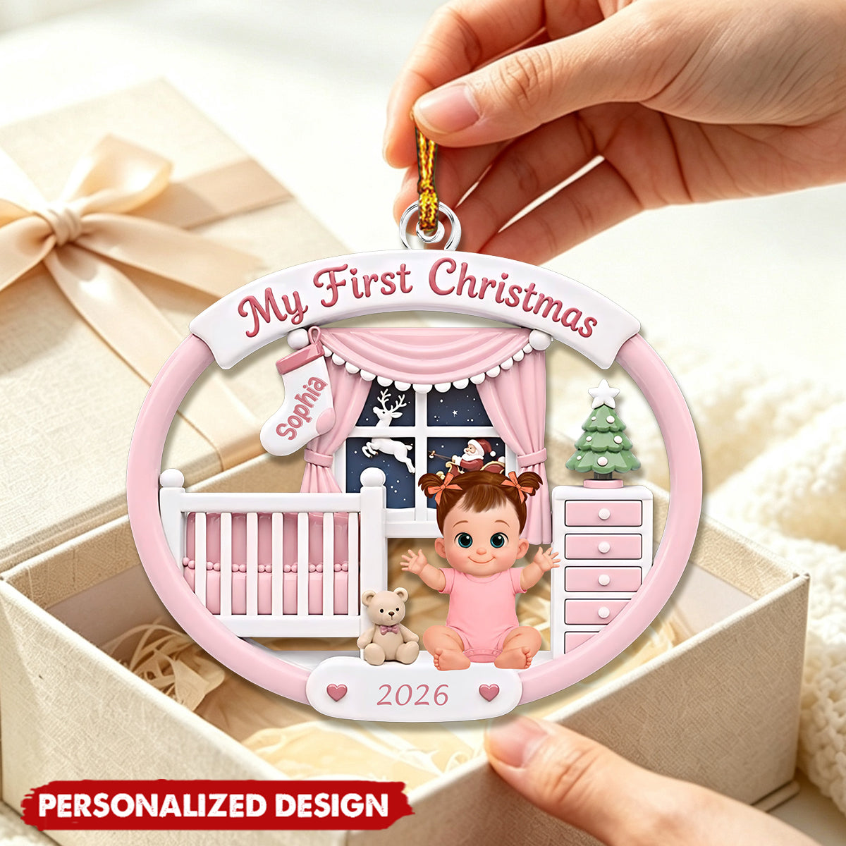 Cute Pink Blue Boy Girl Newborn 1st Christmas Custom Souvenir Holiday Gift - Personalized Acrylic Ornament