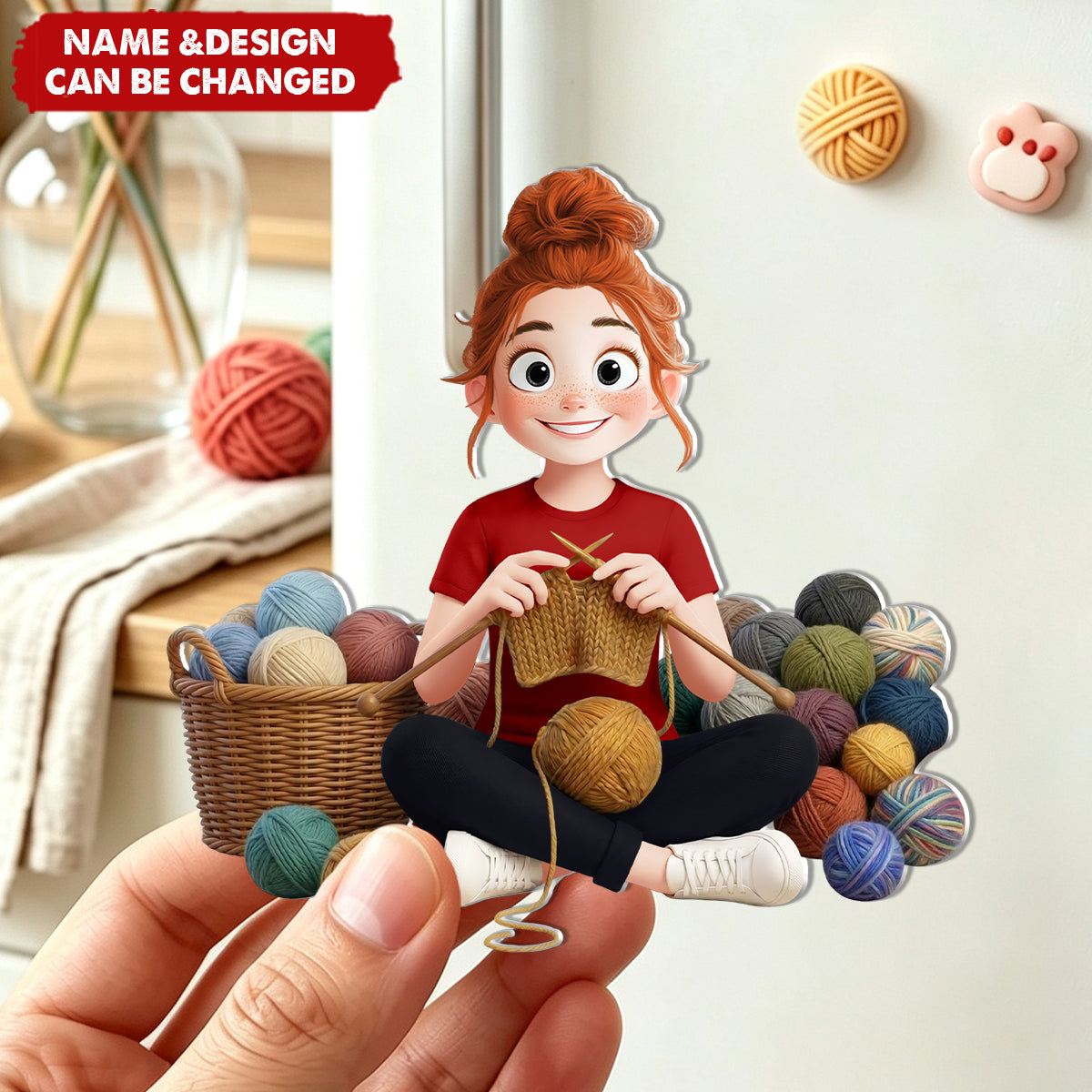Cartoon Crochet Knitting Girl Hobby Keepsake - Personalized Fridge Magnet