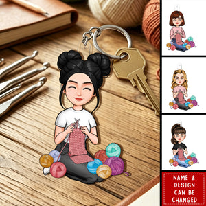 Personalized Acrylic Keychain  - Just A Girl Who Loves Knitting, Gift For Crafters And Knitters