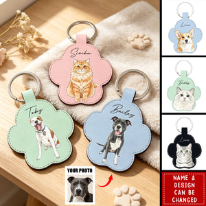 Custom Watercolor Pet Portrait Gift for Dog Mom Cat Dad - Personalized Keychain