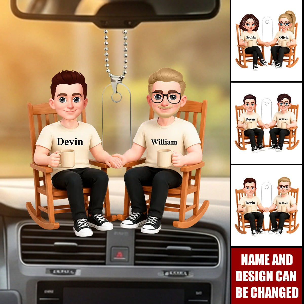 Couple Sitting On The Chairs - Personalized Acrylic Car Ornament