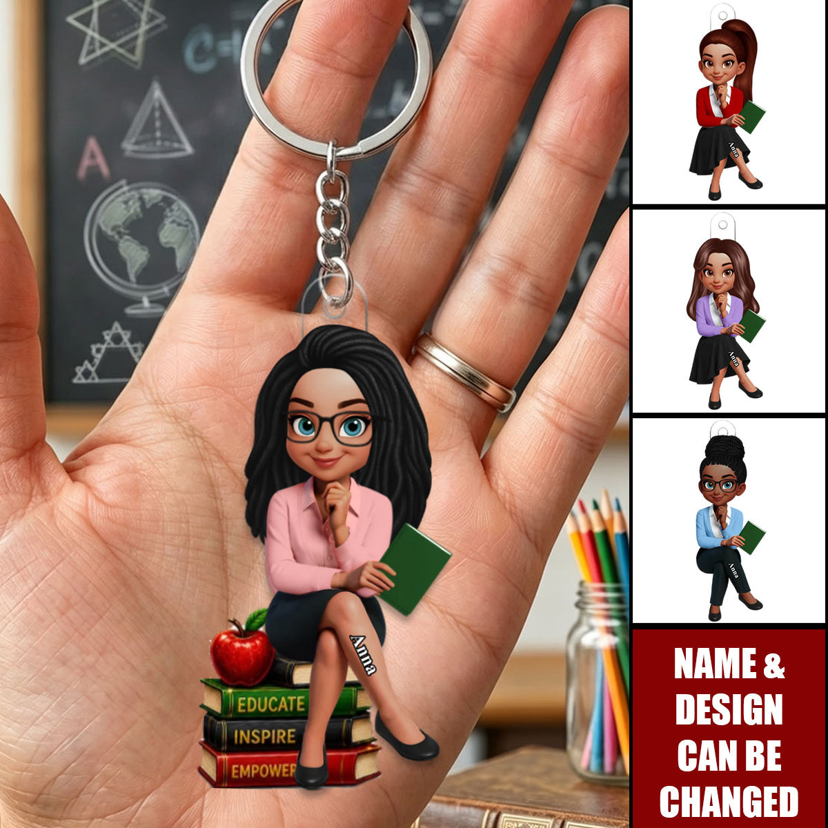 Teach Love Changes Life - Personalized Acrylic Keychain - African American Teacher Appreciation Gift