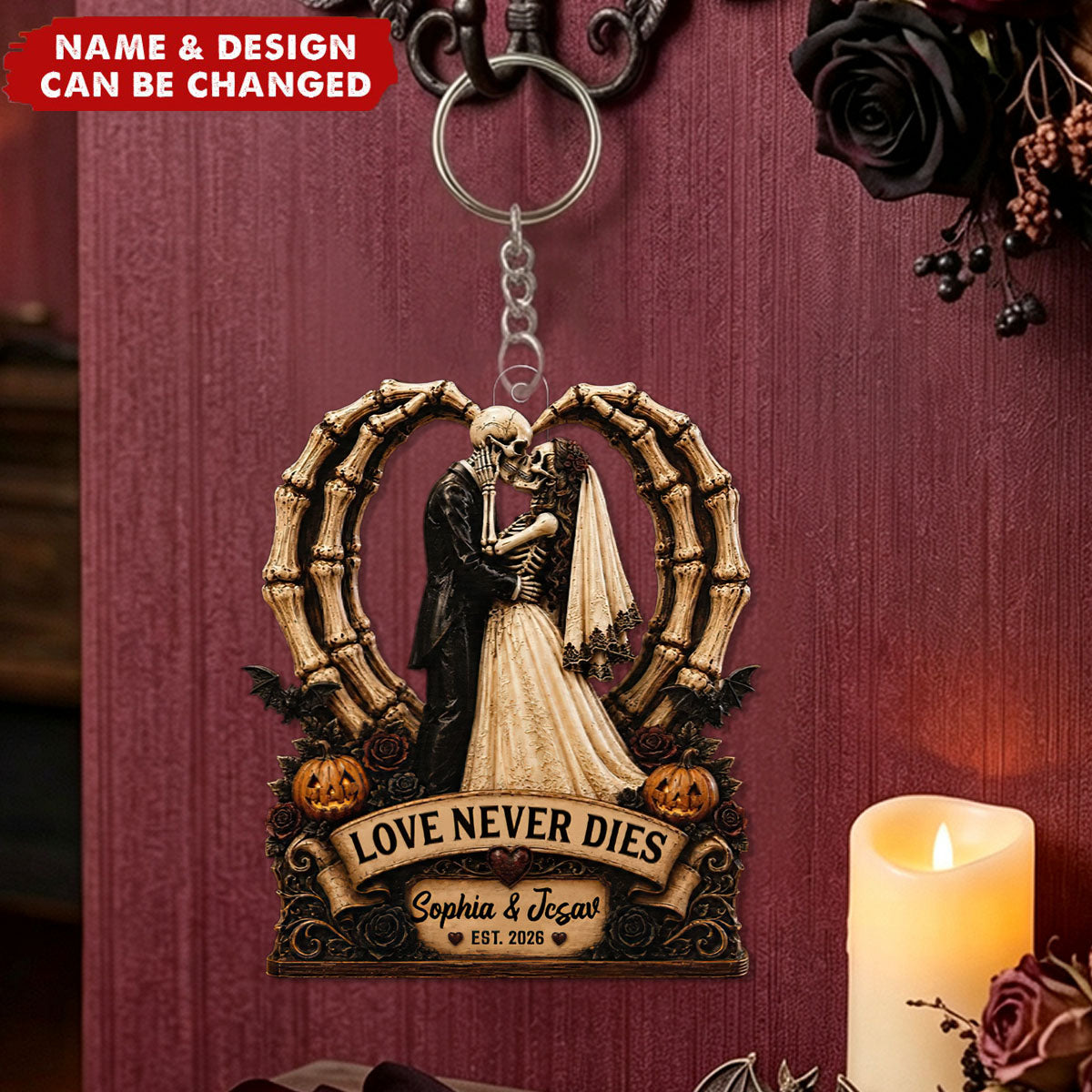 Till Death Do Us Part Skeleton Couple Heart Bone - Personalized  Acrylic Keychain - Halloween Decor For Couple