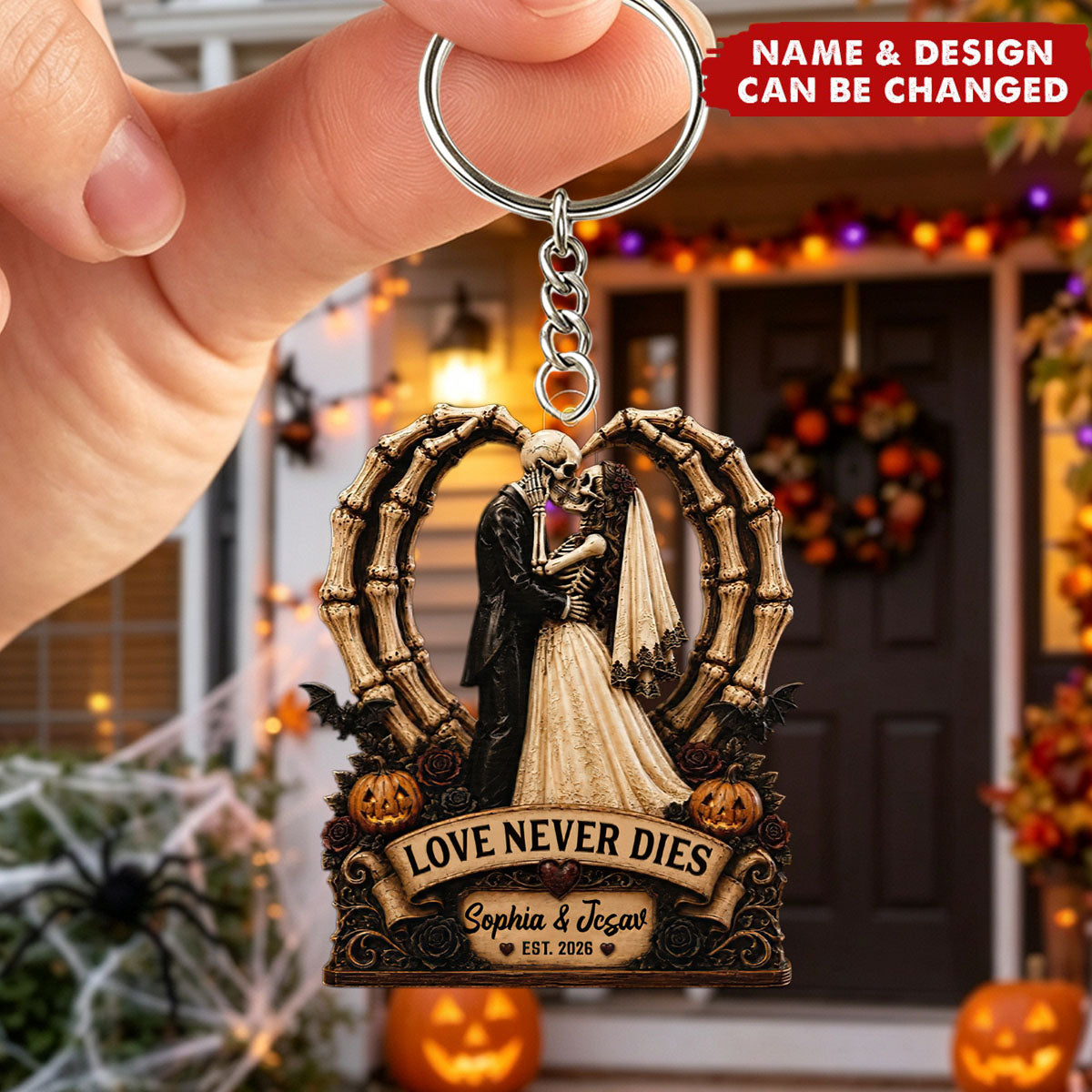 Till Death Do Us Part Skeleton Couple Heart Bone - Personalized  Acrylic Keychain - Halloween Decor For Couple