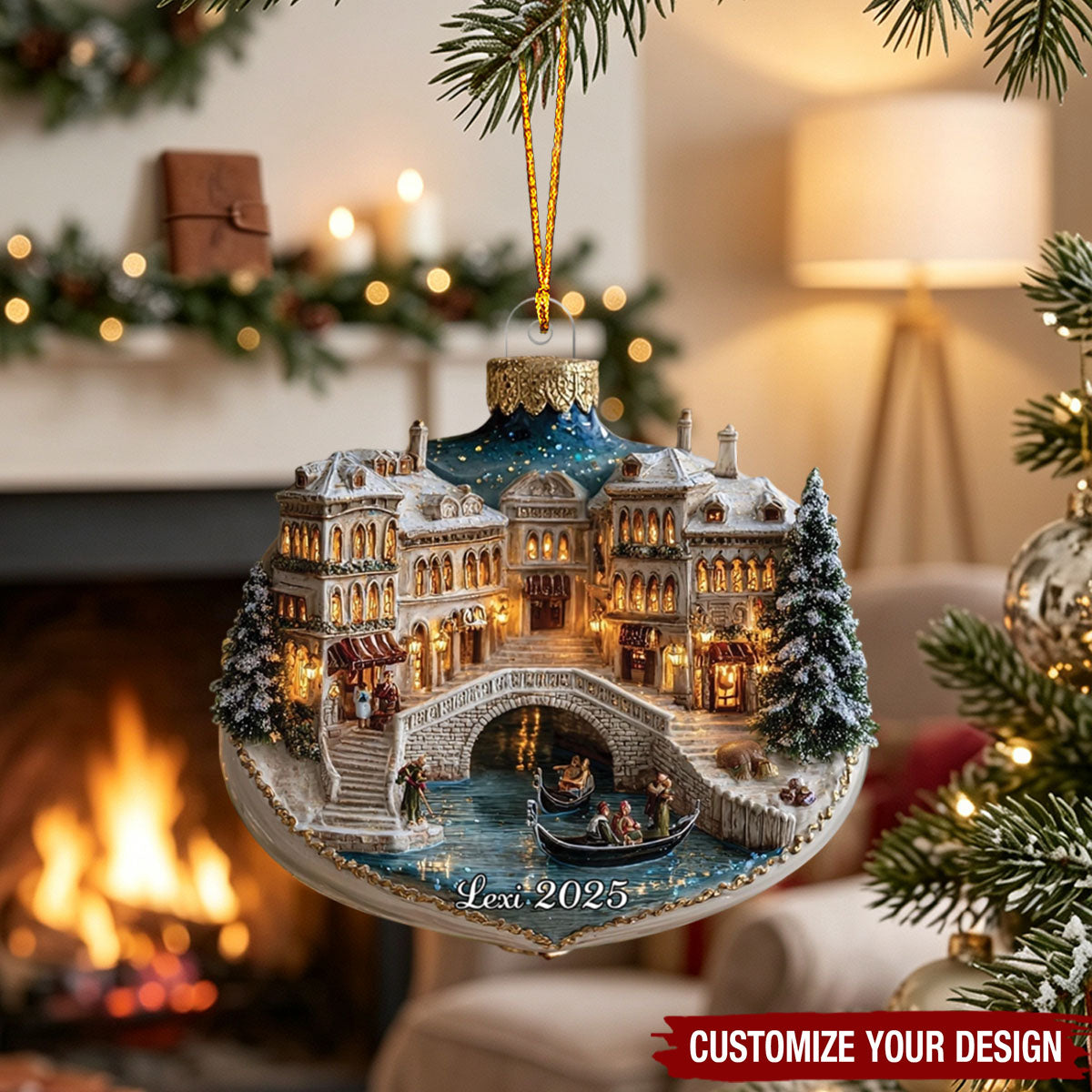 Venice Christmas Ornament Keepsake – Gondola Bridge Winter City Scene Holiday Decor, Italian Travel Christmas Gift For Home
