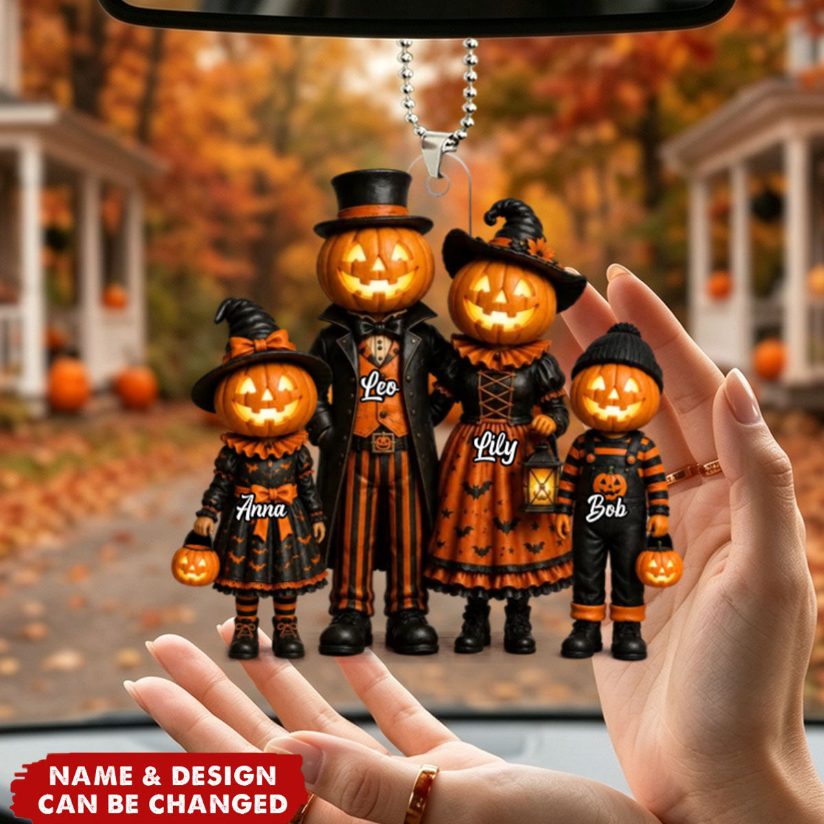 Halloween Jack-o'-lantern Family  - Personalized Acrylic Car Ornament