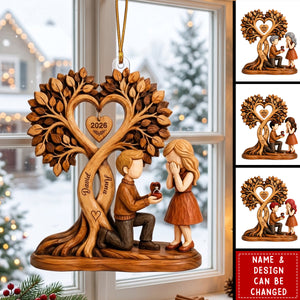 Couple Kissing Under Heart Tree - Personalized Acrylic Ornament - Heartfelt Anniversary Gift for Him, for Her